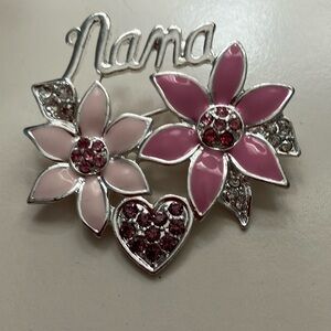 Pink and Silver Floral Brooch